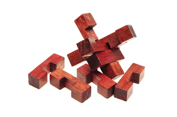 Houten steekpuzzel op witte achtergrond — Stockfoto