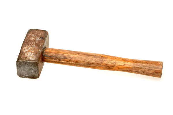 Old sledge hammer with wooden handle on a white background — Stock Photo, Image