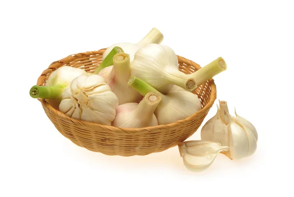 Neuer Knoblauch auf weißem Hintergrund — Stockfoto