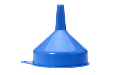 Closeup of a blue funnel isolated on a white background