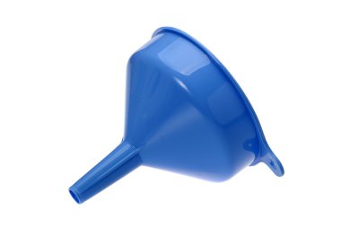 Closeup of a blue funnel isolated on a white background