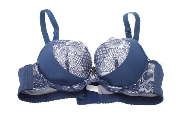 A blue silky bra, on white background — Stock Photo, Image