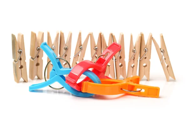 Closeup image of little colorful office clothespins isolated on a white background — Stock Photo, Image