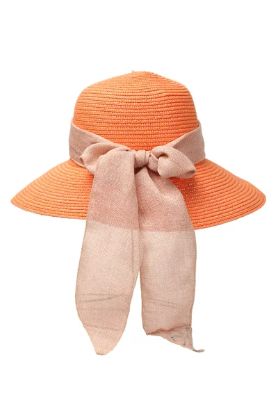 O pălărie de damă portocalie pe fundal alb — Fotografie, imagine de stoc