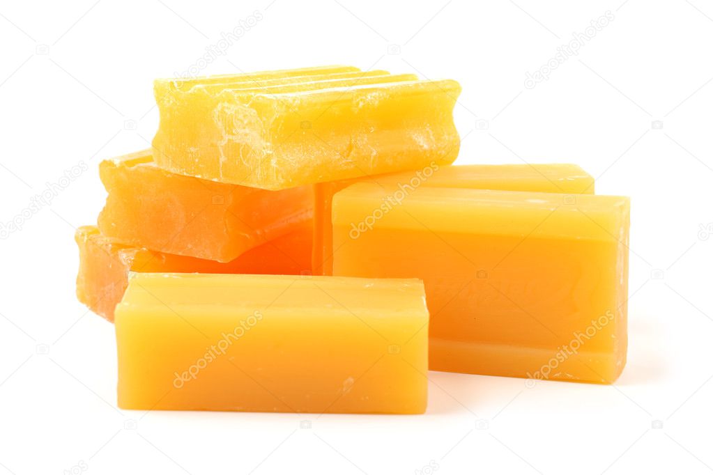 Yellow soap isolated on white background