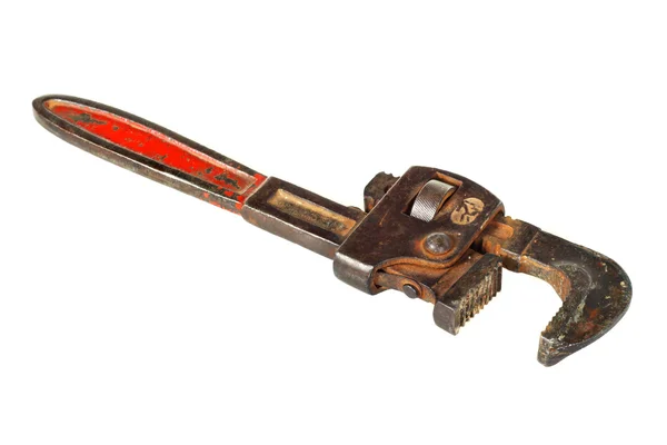 Alte alte rote Handgriff Klempner Rohrschlüssel — Stockfoto