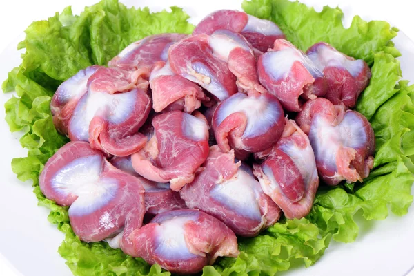 Pollo crudo ventriglio su sfondo bianco — Foto Stock