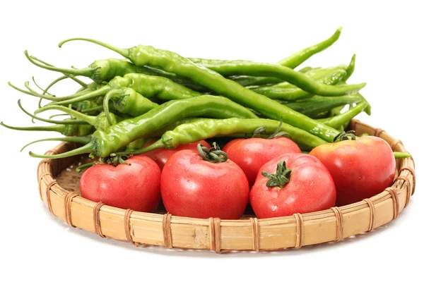 Fresh tomato and green peppers — Stock Photo, Image