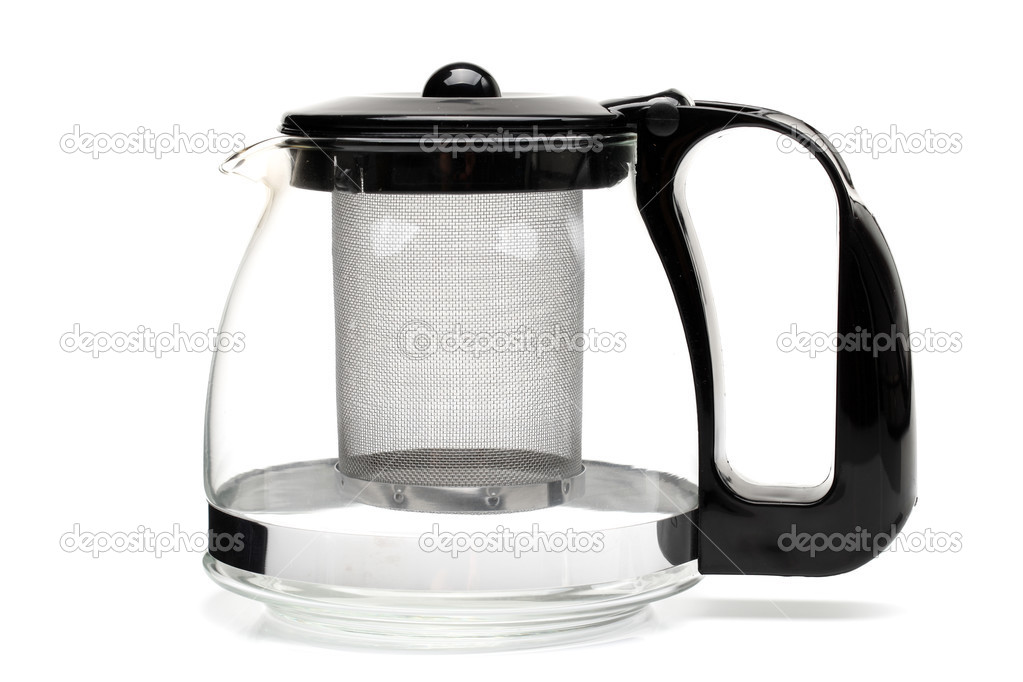Empty glass teapot. Isolated on white background