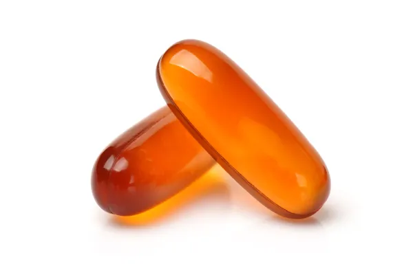 Dua vitamin Omega-3 kapsul minyak ikan — Stok Foto