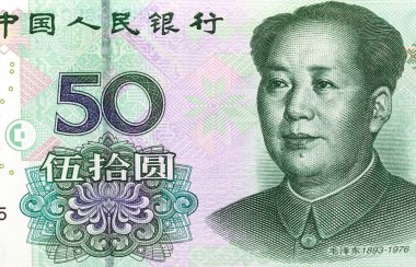 makro çekim renminbi (rmb), 50 dolar için.