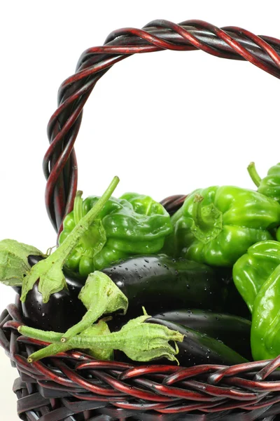 Green peppers and purple eggplant — Stock Photo, Image