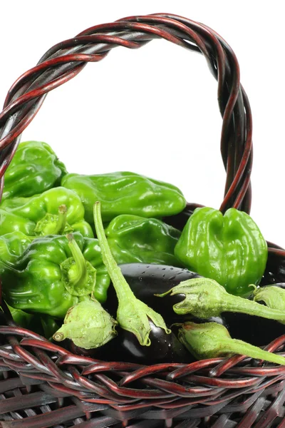 Green peppers and purple eggplant — Stock Photo, Image