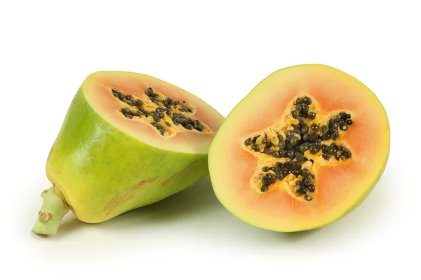 Papaya fruit sliced on half isolated on a white background. — Stock Photo, Image