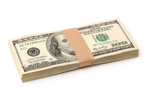 Stapel von 100-Dollar-Scheinen auf weißem Hintergrund — Stockfoto