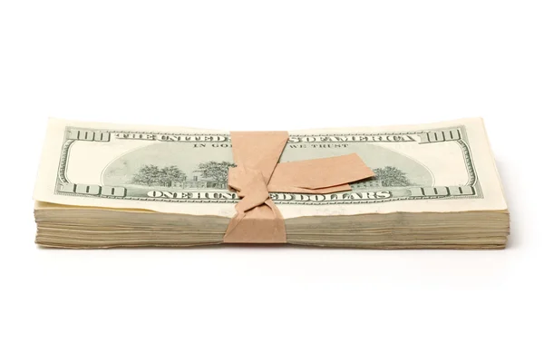 Stack of 100 dollars bills on white background — Stock Photo, Image