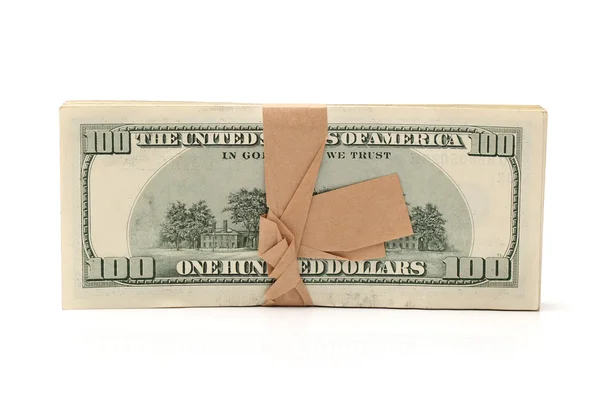 Stack of 100 dollars bills on white background — Stock Photo, Image