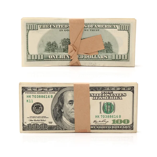 白色背景上一百美元钞票 — 图库照片