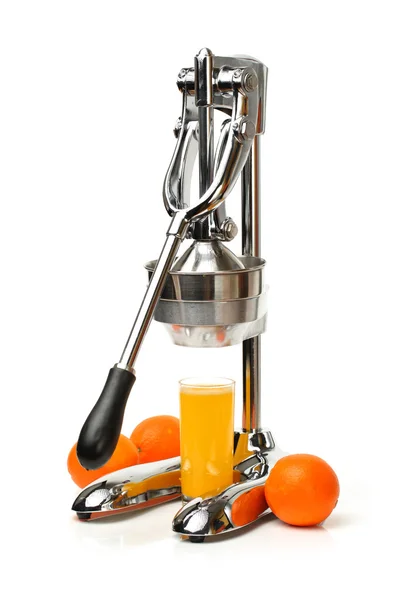 Orangensaftpresse, Glas Saft — Stockfoto