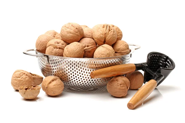 Vlašské ořechy v misce, Louskáček — Stock fotografie