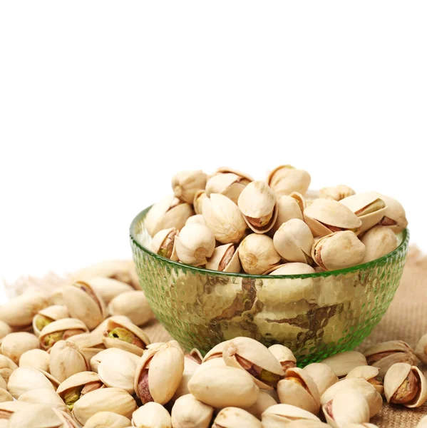 Pistachios with glass bowl — Stock Photo, Image