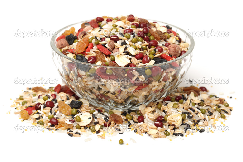 Transparent bowl of grains