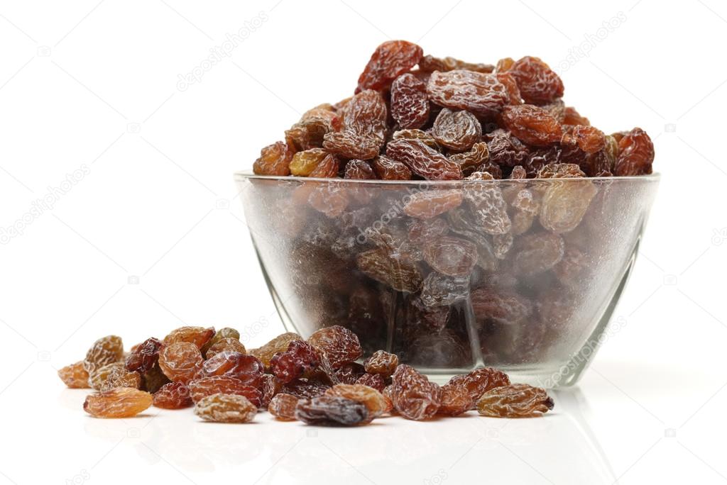 Bowl of dark raisins