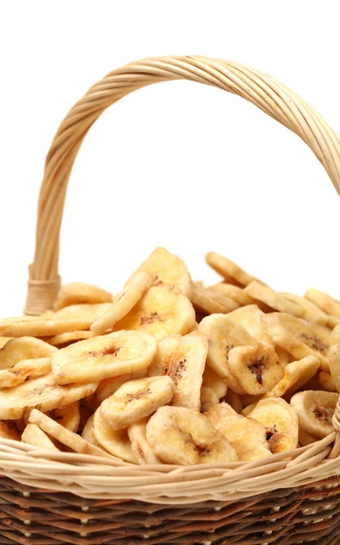 Banana chips in basket — Stock Photo, Image