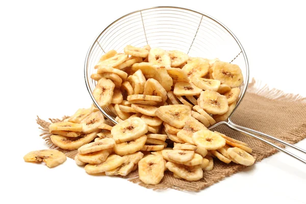 Banana chips in dishware — Stock Photo, Image