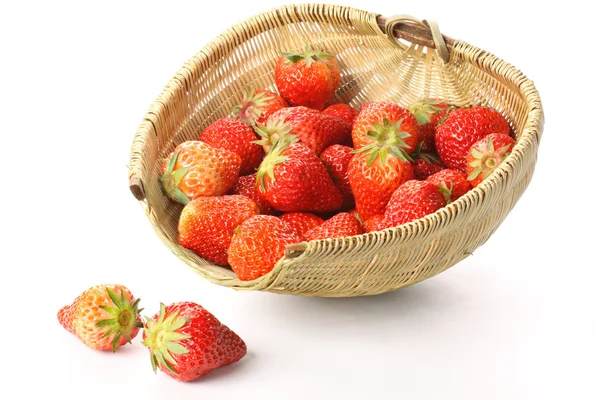 Fraises dans un bol en osier — Photo