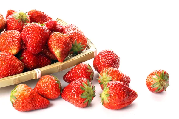 Strawberries in wooden tray — Stock Photo, Image