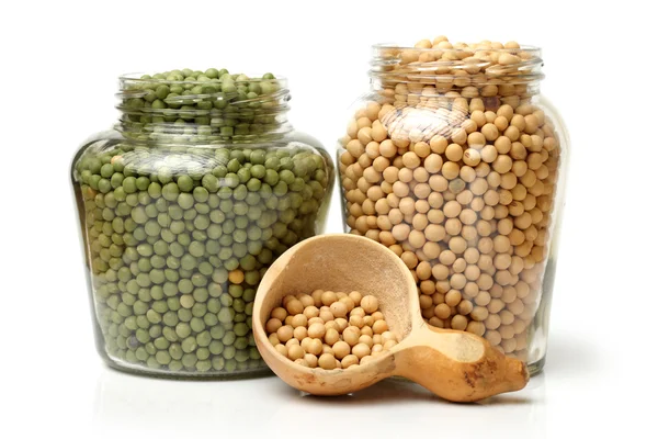 Bottles of soybeans — Stock Photo, Image