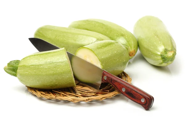 Zucchini with knife — Stock Photo, Image