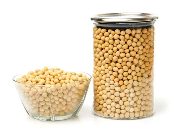Gold soybeans in bottle — Stock Photo, Image