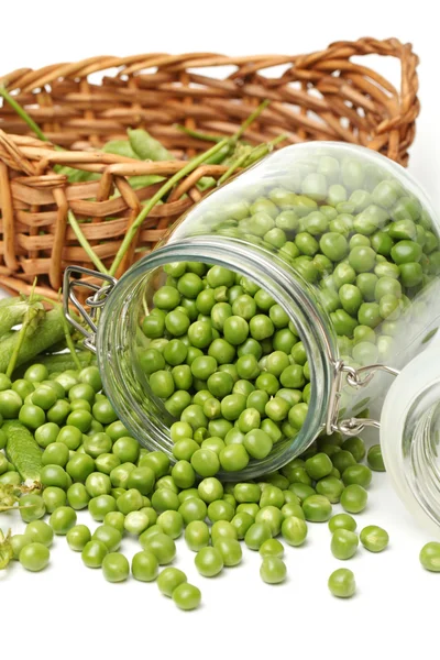 Fresh peas in bottle — Stock Photo, Image