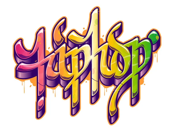 Grafiti tarzında Hip-Hop kelimesi. Beyaz arkaplanda izole edilmiş renkli metin vektörü.