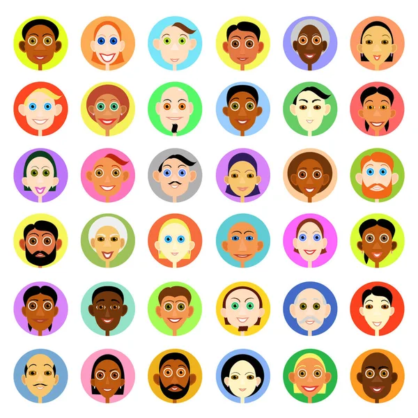 Багатоетнічні Люди Аватари Встановлені Плоский Векторний Стиль Усміхнена Жінка Чоловіки — стоковий вектор