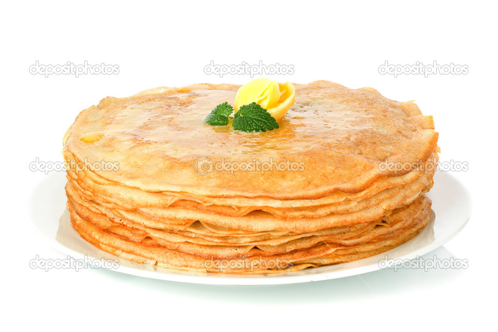 stack of pancakes. crepes with with butter