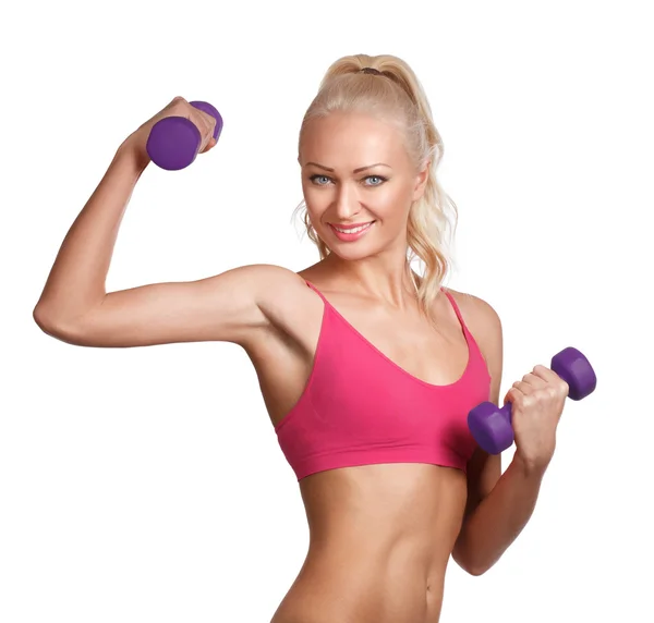 genç güzel kadın fitness aşınmaya dumbbells ile