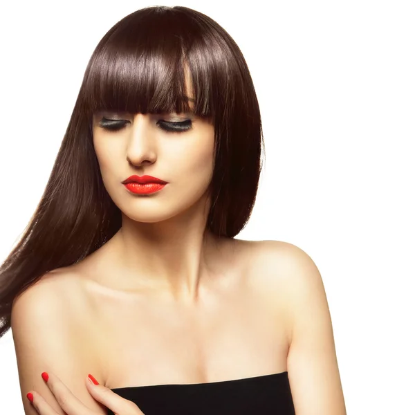 Portret kobiety moda piękne długie zdrowe czerwone włosy Obraz Stockowy