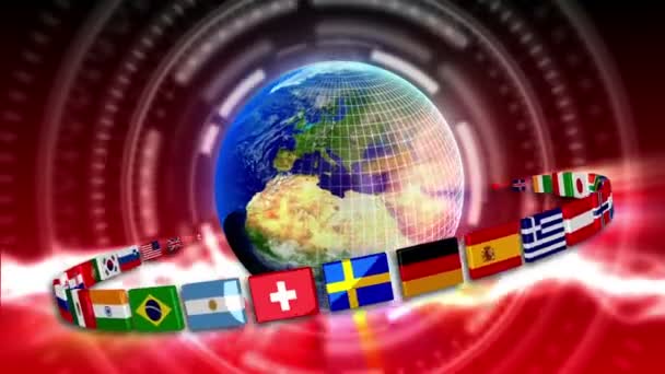 Terra girando com bandeiras - Terra 93 (HD ) — Vídeo de Stock