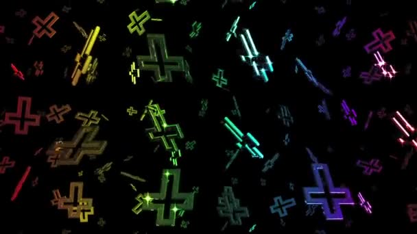 Regenboog in een lus cross symbolen die vallen — Stockvideo