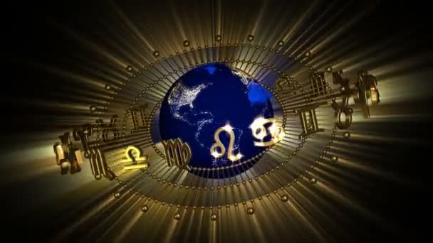 Golden Astrology Zodiac Signs and Planet Earth — Stock Video