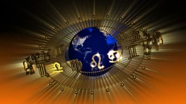 Golden Astrology Zodiac Signs and Planet Earth — Stock Video