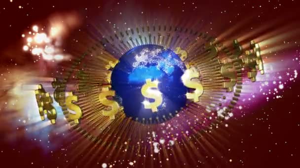 Earth with Golden Dollar Symbols — Stock Video