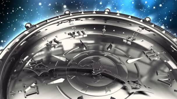 Relógio de prata e galáxia de giro — Vídeo de Stock