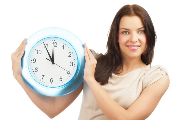Woman with big clock Royalty Free Stock Images