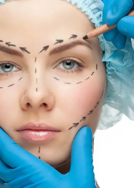 Жіноче обличчя перед операцією на пластиці Стокове Зображення