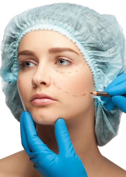 Female face before plastic surgery operation — Stock Photo, Image