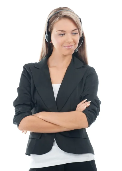 Portrait of a pretty female call center employee — Stock Photo, Image